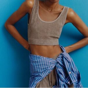 Zara Terry Tan Sleeveless Crop Top Womens M Festival Beach Neutral Lounge Tank